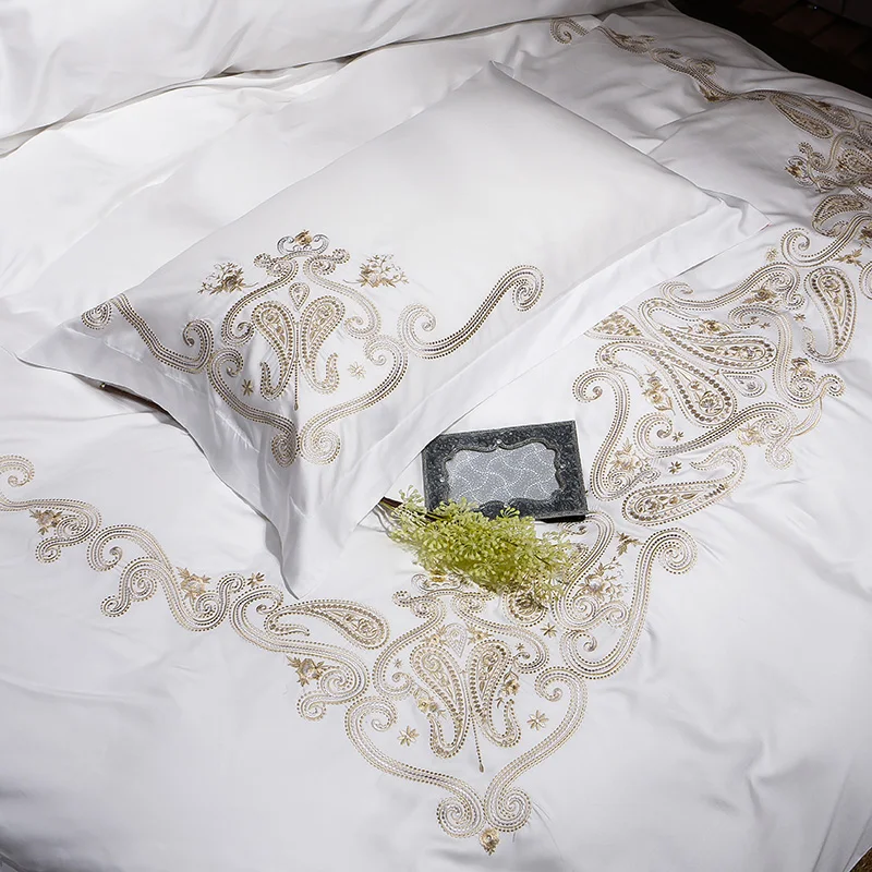 Роскошный набор для спальни с вышивкой 4/6 штук Шелковый комплект постельного