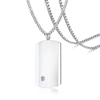 stainless steel zircon stone silver color dog tag men punk rock military pendant necklace jewelry gift for him with chain
