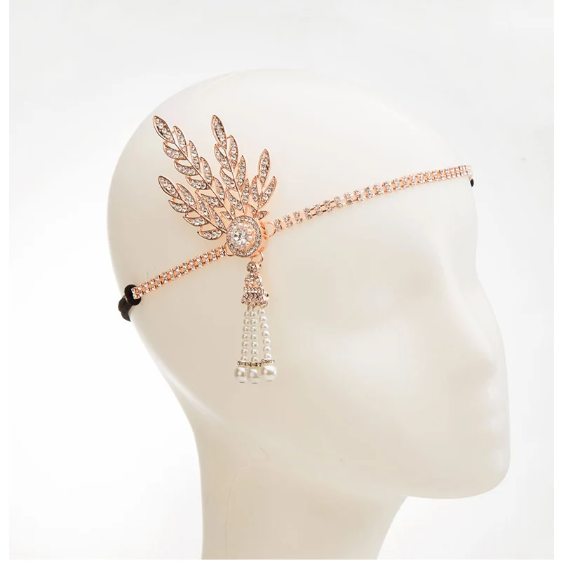 Rose Gold (D) 1920s Хлопушка повязка на голову Ревущие 20s аксессуары Great Gatsby вечерние свадебные головные уборы аксессуары для волос - Цвет: Rose Gold (D)