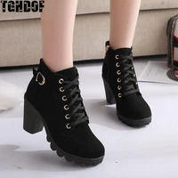 new spring winter women pumps boots high quality lace up european ladies shoes pu high heels boots fast delivery tghdof 2022