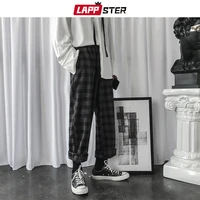 lappster mens korean plaid pants casual harem pants 2021 mens casual black sweatpants women chic harajuku loose hip hop joggers