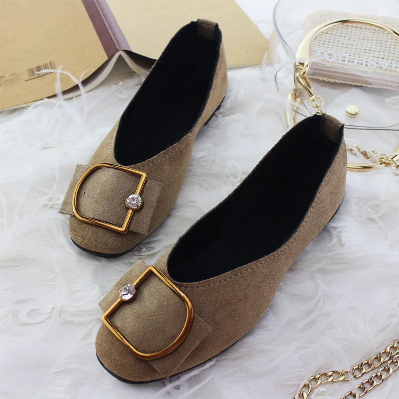 Flat Shoe Female 2021 Autumn Winter New Style Female Shoe Recreational Nise Buckle Square Head Adds Velvet Female Single Shoe