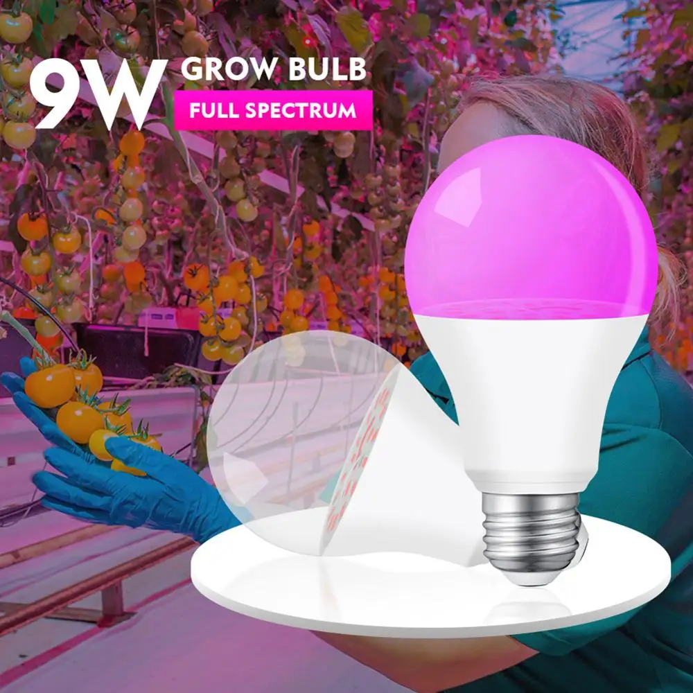 

LED Grow Light Bulb Full Spectrum Indoor Growing Lamp For Plants 9W Phytolamp E27 For Greenhouse Seedling Flower Grow Tent Lamp