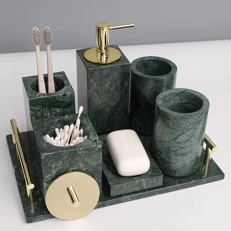 

Marbles Bathroom Accessories Set Bath Toiletries Soap Dispenser/Dish Toothbrush Holder/Rack Gargle Cup Tissue Box Wedding Gifts