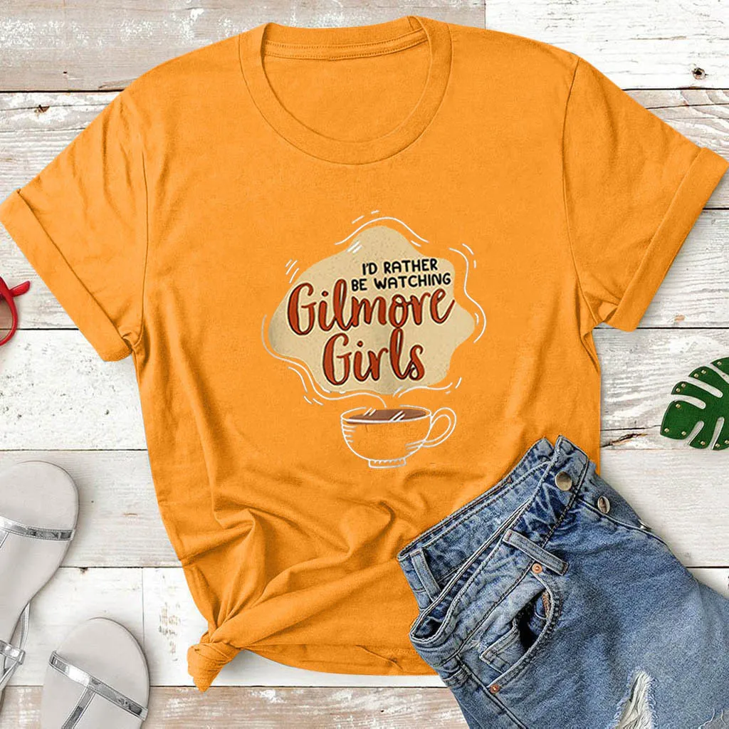 Девочки Гилмор Графический T рубашки женская футболка Свободные Camiseta Mujer с