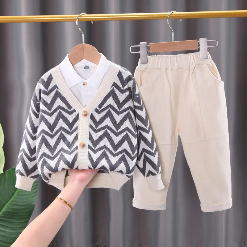 

New Children Fashion Clothes Spring Autumn Baby Boy Clothing Infant Wave Coat Jacket T-Shirt Pants 3pcs/Set Toddler Casual Suit