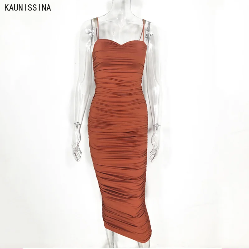 

KAUNISSINA облегающее платье для женщин для чая/Длина платье без рукавов на бретельках, коктейльное платье ночной клуб вечерние платья Vestidos