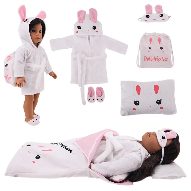 

Одежда для кукол с милым Кроликом, пижамы, спальные мешки, подушки, маски для глаз, 6 комплектов для 18 дюймов, 43 см, Новая Одежда для кукол