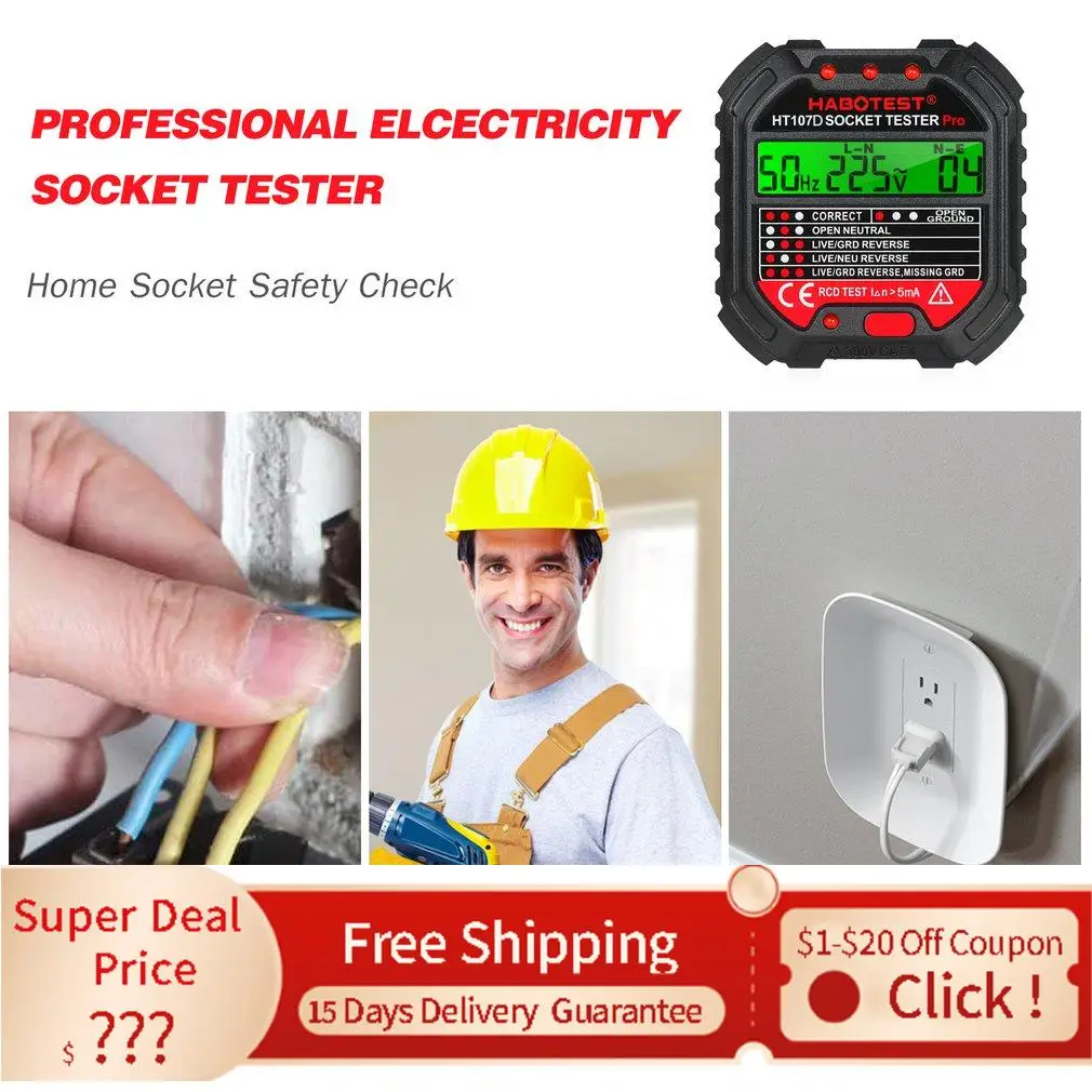 

Circuit Polarity Socket HABOTES GFCI Socket Tester Electric Circuit Polarity Voltage Detector HT107D новый год 2022