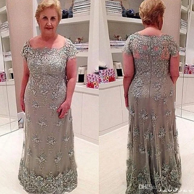 Кружевная аппликация бисером свадебное Гость vestido novia размера плюс Длинное Элегантное Вечернее кружевное платье для матери невесты - Цвет: Серый