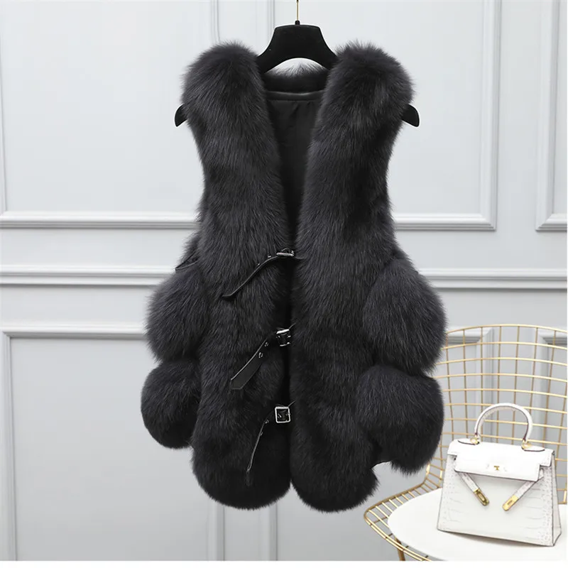 Women's Autumn Fox Fur Gilet Real Fox Fur Coat Long Fur Vest Winter Solid Color Thick Warm Women's Vest Oversized Customizable