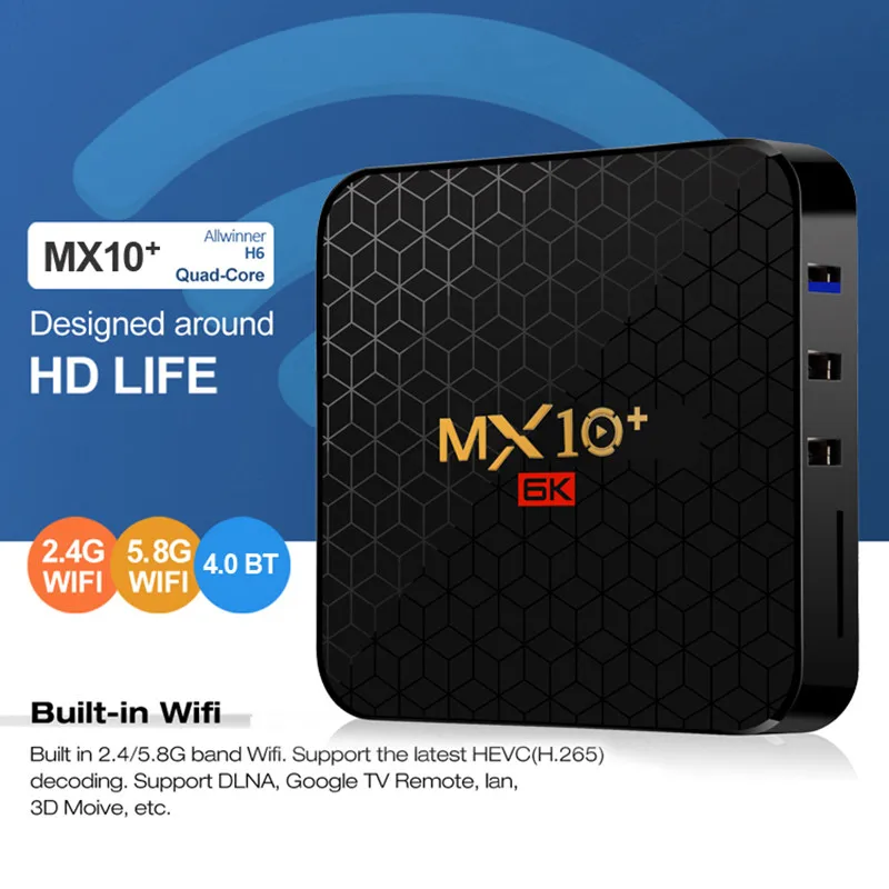 ТВ приставка MX10 PLUS 6K для Smart TV Android 9 0 4 ГБ 64 четырехъядерный Allwinner H6 BT4.0 2 4G/5G двойной