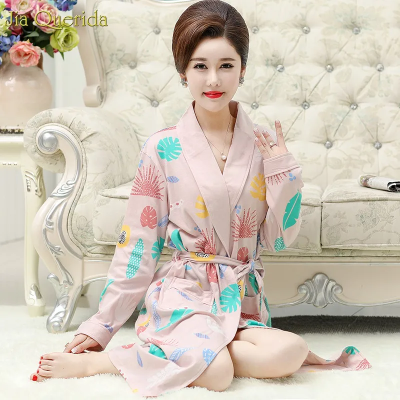 Женское кимоно с длинным рукавом домашний халат из хлопка цветочными лацканами и