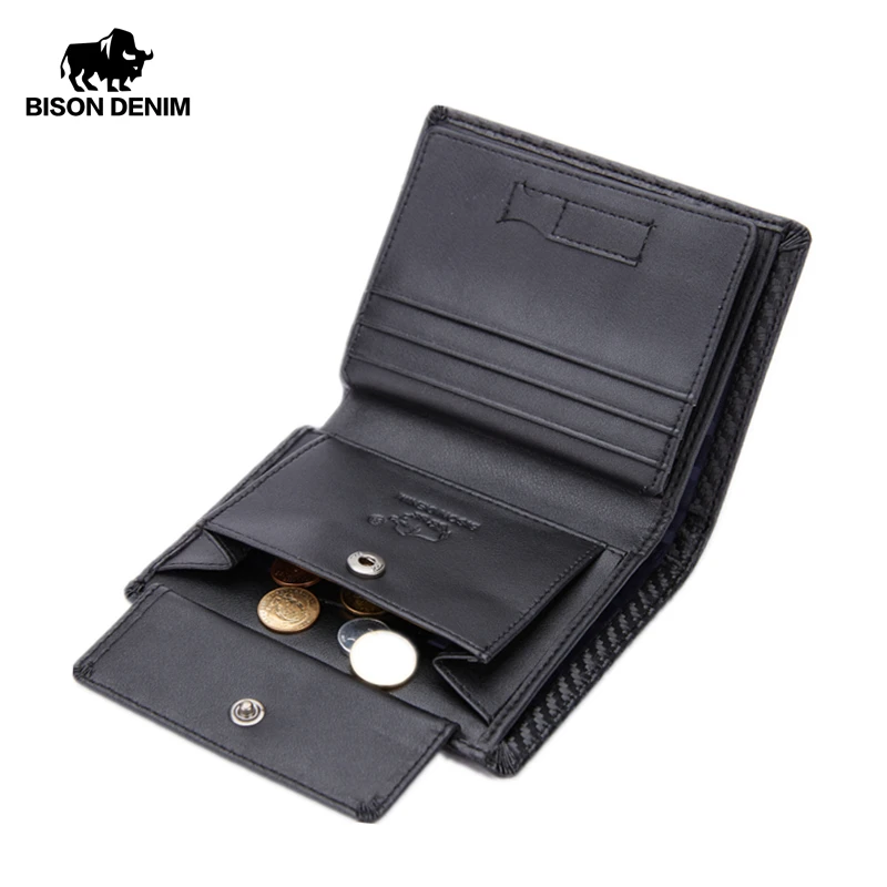 Мужской кошелек BISON DENIM из натуральной кожи на молнии с Rfid блокировкой короткий