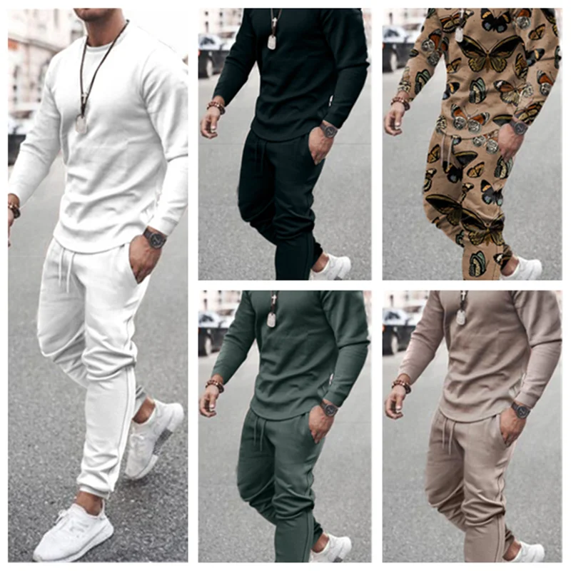 

Men's cotton long-sleeved trouser suit 2021 fashion sports men's suit cotton fabric long-sleeved casual loose 2-piece set for me