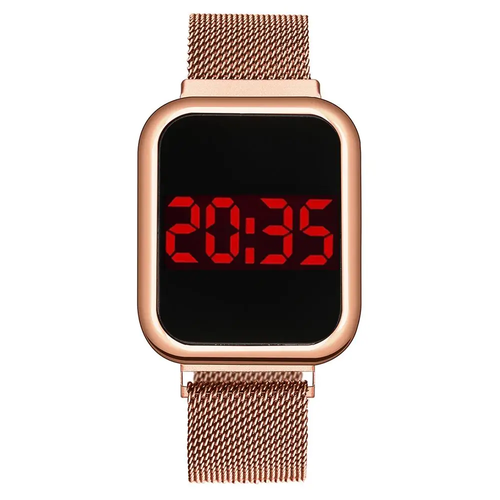 

Luxury Digital Magnet Watches For Women Rose Gold Stainless Steel Dress LED Quartz Watch Female Clock Relogio Feminino Drop Ship