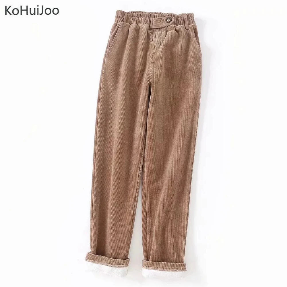 KoHuiJoo осень зима вельветовые брюки Женские однотонные теплые толстые бархатные
