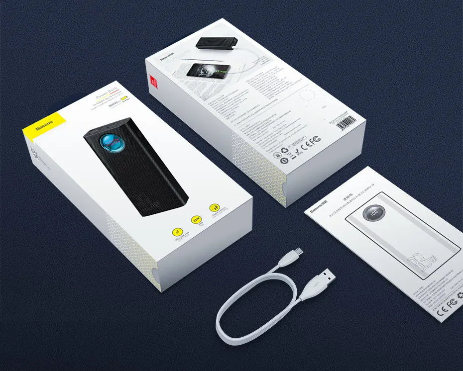 Baseus, 30000 мА/ч, зарядное устройство USB C PD3.0, быстрая зарядка, 3,0, 30000 мА/ч, портативное Внешнее зарядное устройство для Xiaomi Mi