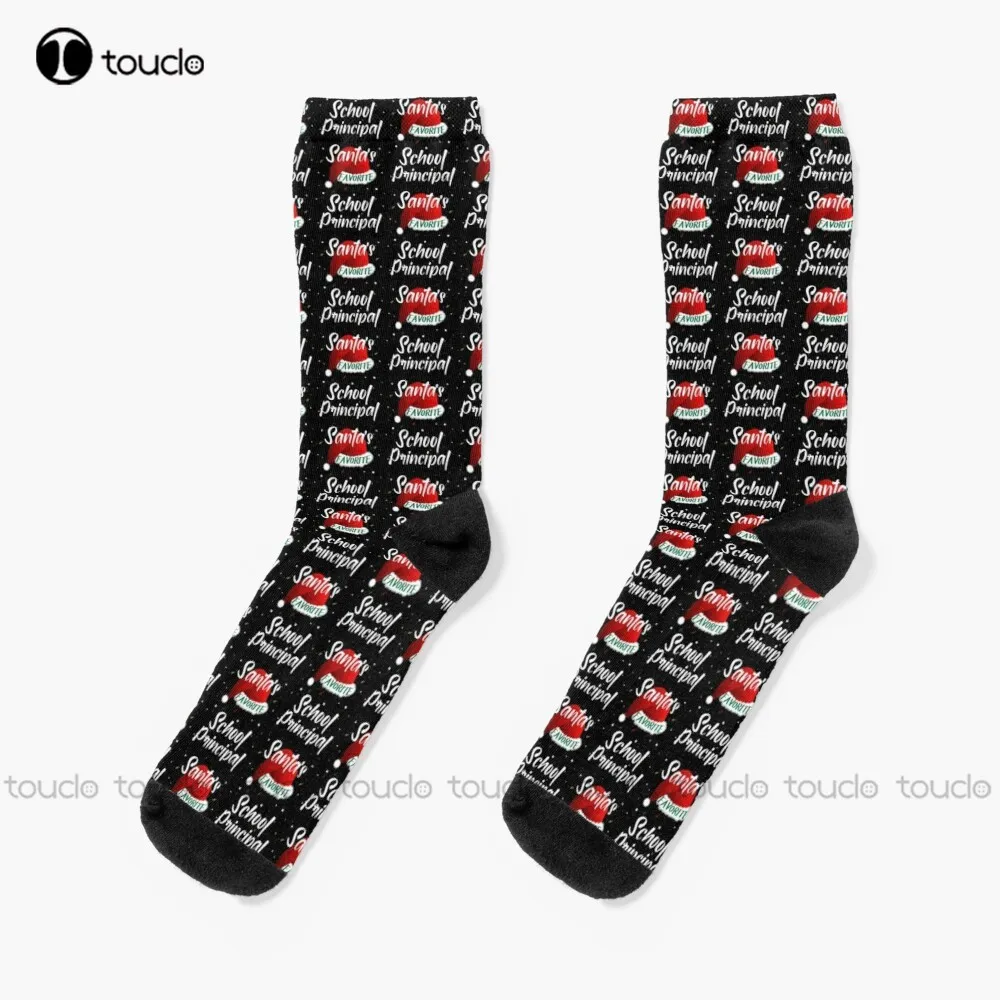 

Santa'S Favorite School Principal Santa Hat Christmas Gift Socks Halloween Socks Men Personalized Custom 360° Digital Print