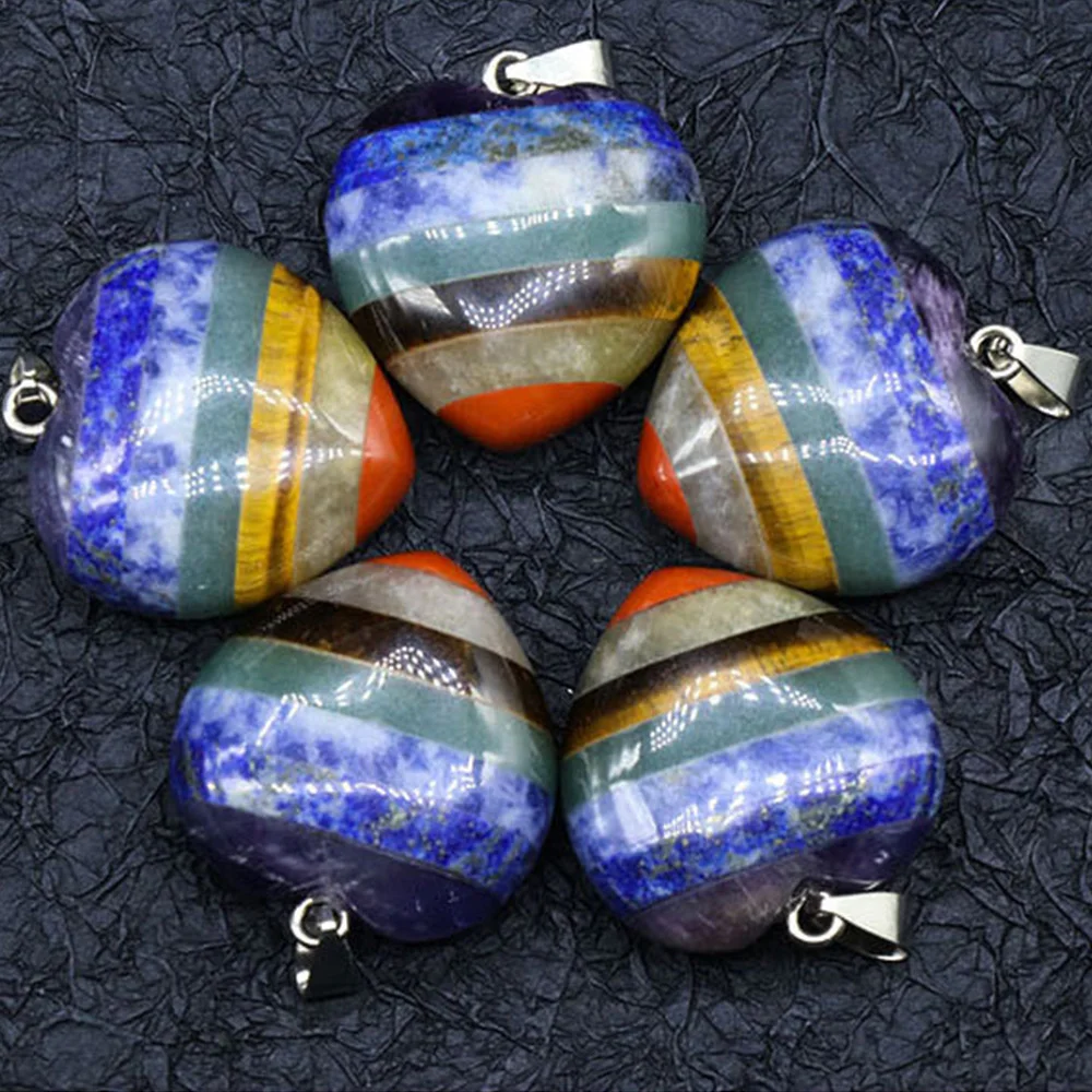 

7 Chakra Natural Crystal Agate Stone Pendant Healing Crystals Energy Gemstone Love Heart Couple Pendant Jewelry Gifts