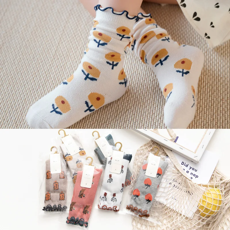

Children Flowers Loose Socks Baby Boys Girls Lace Tube Ruffle Socks Cotton Knee High Leg Warmer Breathable Socks for Kids 1-12Y