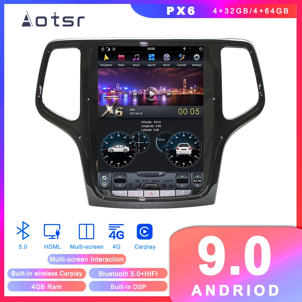 

Автомобильный CD-плеер Tesla style, Android 9, GPS-навигация для Jeep Grand cherokee 2014 +, автомагнитола, стерео головное устройство, вертикальный экран