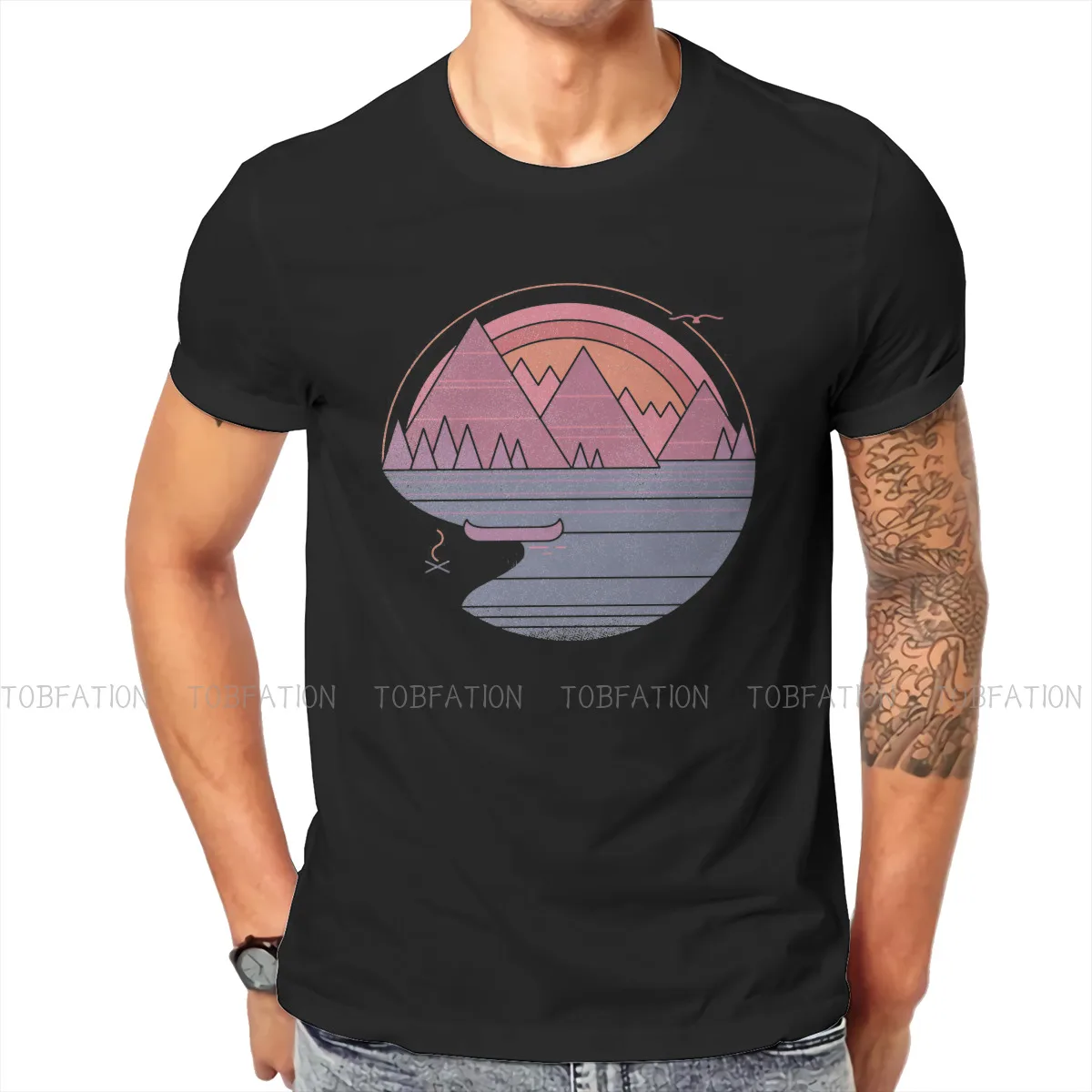 

The Mountains Are Calling O Neck TShirt Silhouette Artistic Cultural Beauty Fabric Classic T Shirt Men Tops Fashion Oversized