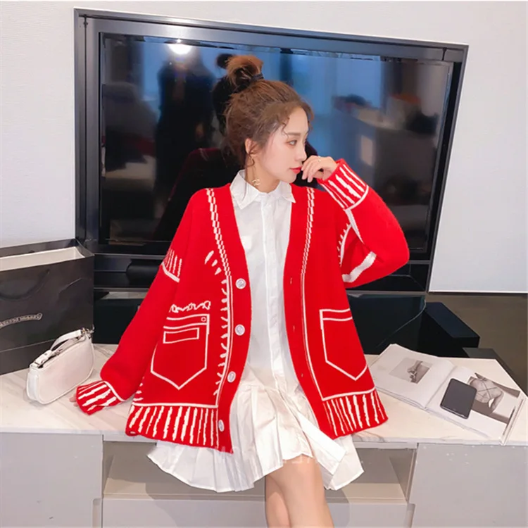 

Кардиган женский, вязаный однобортный жакет с длинным рукавом и V-образным вырезом, на осень и зиму, 2021