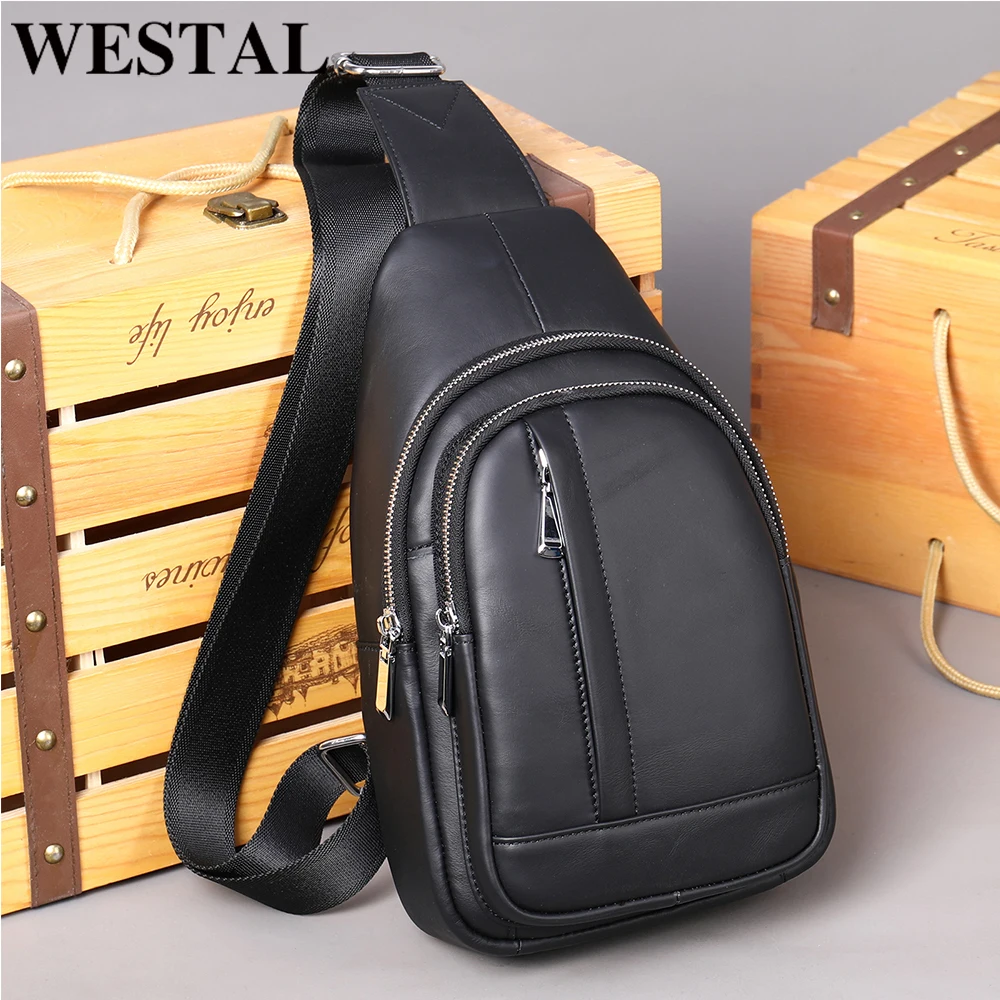 

WESTAL Men's Chest Bag Genuine Leather Shoulder Bags For Man Messenger Bag Men Sling Bags Fashion Casual Design Crossbody Pack