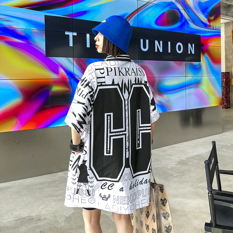 

XUXI Women T-shirt Short Sleeve Fashion Letter Printing Stitching T Shirt Trend Loose Mid-length Female Top Summer 2021 E768