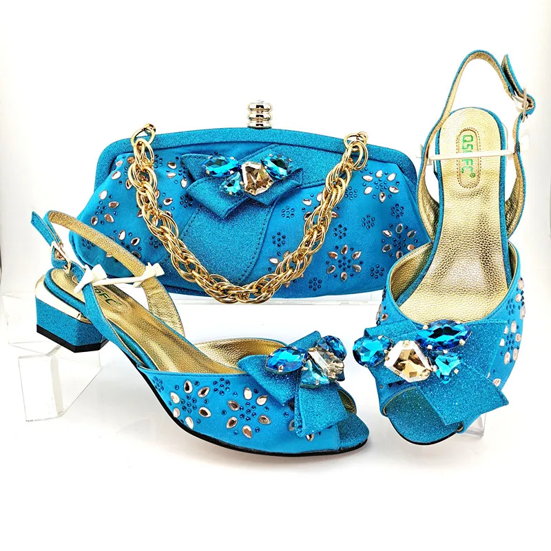 

doershow beautiful D.BLUE Italian Shoes With Matching Bags African Women Shoes and Bags Set For Prom Party Summer Sandal! SUY1-9
