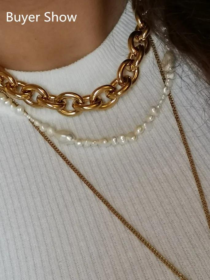 

Punk Fashion Gold Black Silvercolor 316L Stainless Steel Rolo Oval Link O-Chain Necklace Jewelry Gift 7-40Inch For Men Women