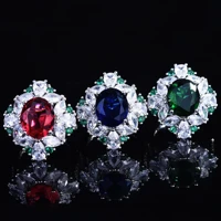 luxury greenbluered oval stone zircon adjustable ring bridal wedding party jewelry costume accessories popular gift for girl