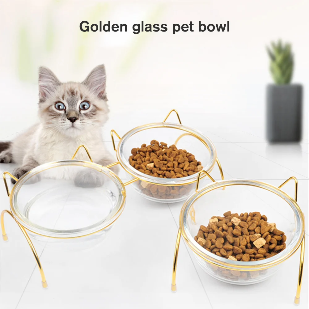

Dog Pet Glass Double Bowls Pet Accessories Dog Health Care To Protect Cervical Transparent Bowl For Cat Accessories Cat Bowl