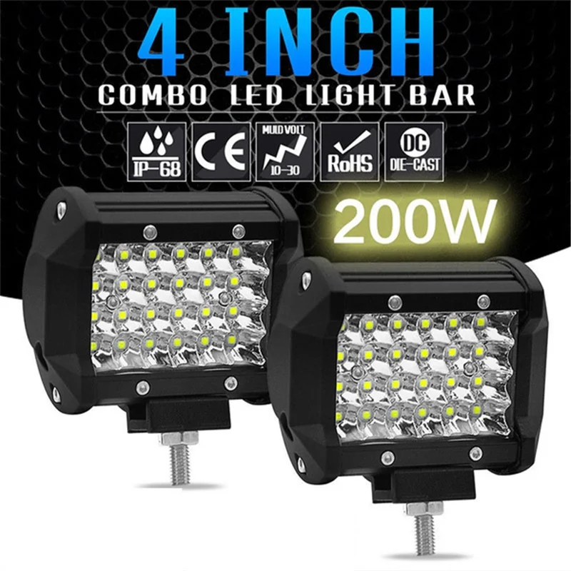 

4 Inch 200W LED Strip 2PCS Spotlight Combination Off-Road Lights Three Rows LED Work Light Driving Fog Light Pickup Jeep ATV UTV