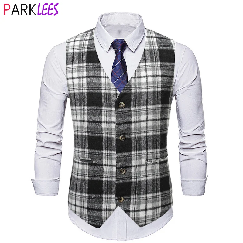 

Men's Plaid Check Dress Vest 2021 Brand New Slim Fit Sleevless Waistcoat Men Business Formal Gentleman Suit Vest Chaleco Hombre