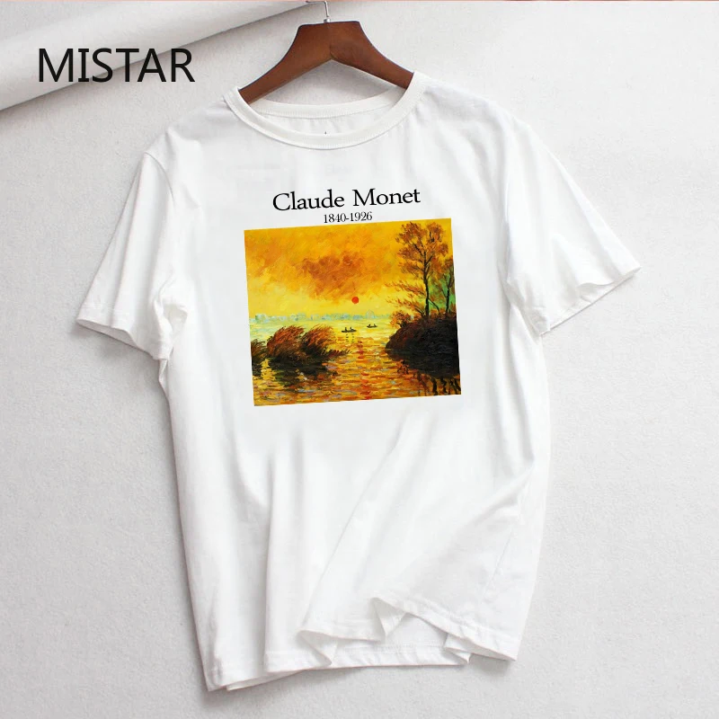 Новинка летняя женская футболка Клод Моне с принтом масляной живописи коротким