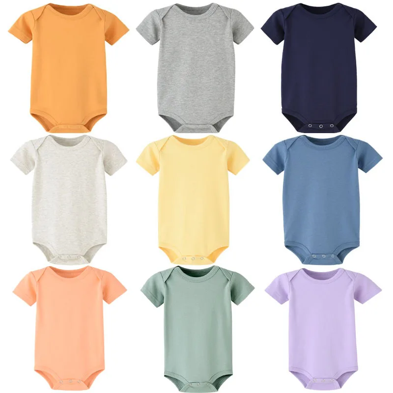 

Summer Baby Boys Short Sleeve Combed Cotton Triangle Rompers One Piece Plain Climb Clothes For Newborn Infant