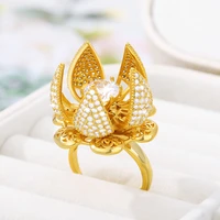 2021new charm personality ring popular hollow opening and closing flower zircon rotating ring womens wreath ring jewelry