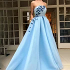 Женское вечернее платье из тюля, без бретелек, с аппликацией и 3D цветами