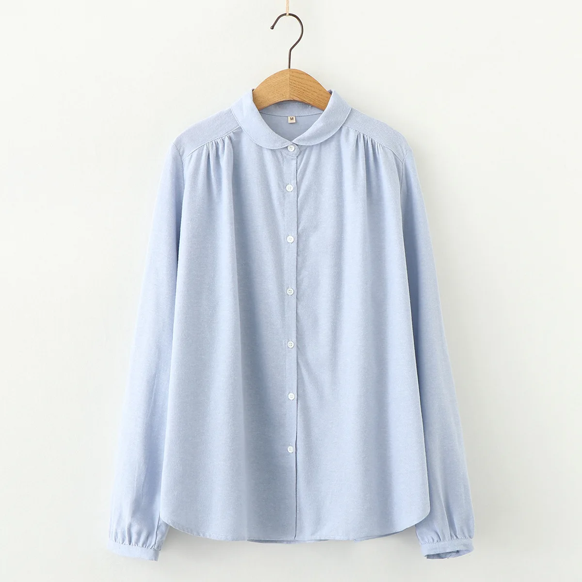

Cotton Shirts Womens 2021 Spring Fall Japanese Style Brief Fold Shirring Long Sleeve Oversize Loose Tops Lady Twill Thick Blouse