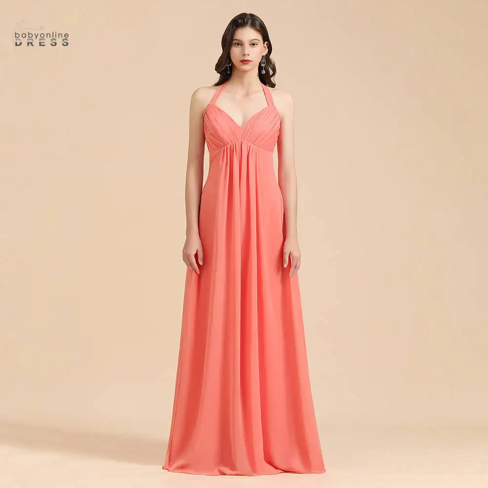 

Babyonlinedress 50 Colors Sexy Halter Bridesmaid Dresses Long Chiffon Backless Wedding Guest Dresses vestido de fiesta de