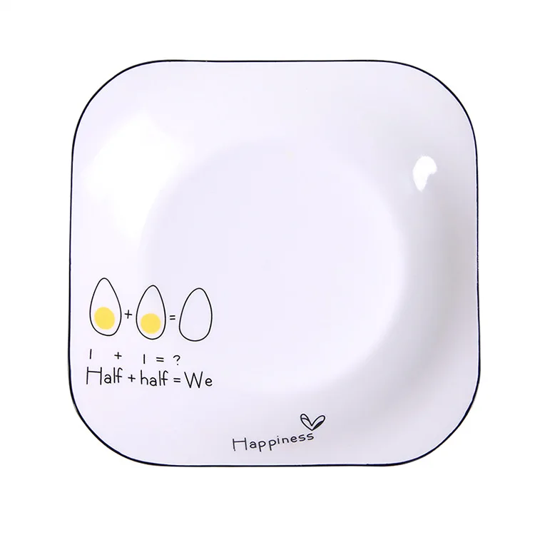 Простая керамическая тарелка ручная роспись черная боковая Квадратная посуда