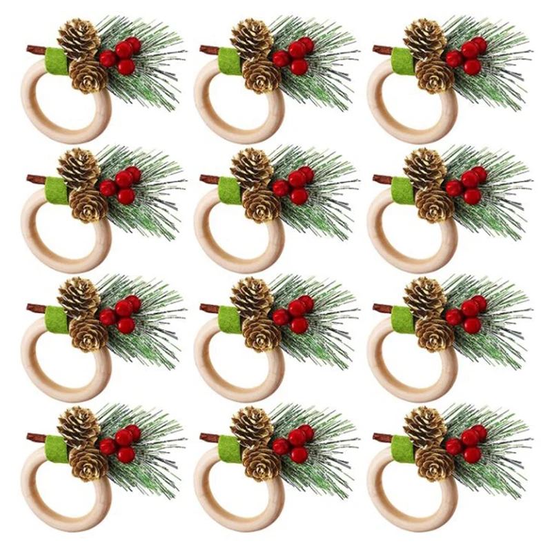 

12 Pieces Pine Cones Christmas Napkin Holder Napkin Ring Holder Christmas Napkin Ring Decor for Wedding Birthday Party