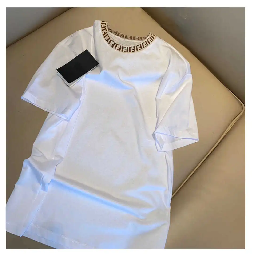 

2021 summer autumn new style celebrity round neck ribbon FF letter foreign style top fashionable leisure short sleeve T-shirt