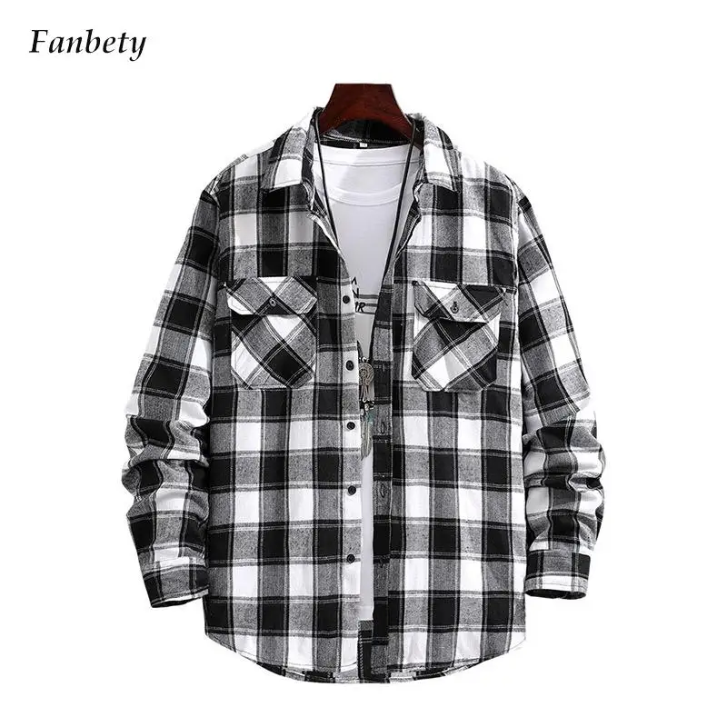 

Модная уличная одежда в стиле Харадзюку для мужчин, 2021, винтажные рубашки в клетку с принтом, отложным воротником, кардиган на пуговицах, топ...