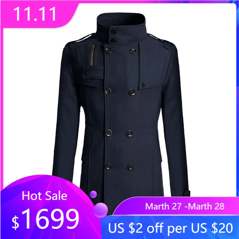 Мужское шерстяное пальто облегающее средней длины новый стиль мужская верхняя