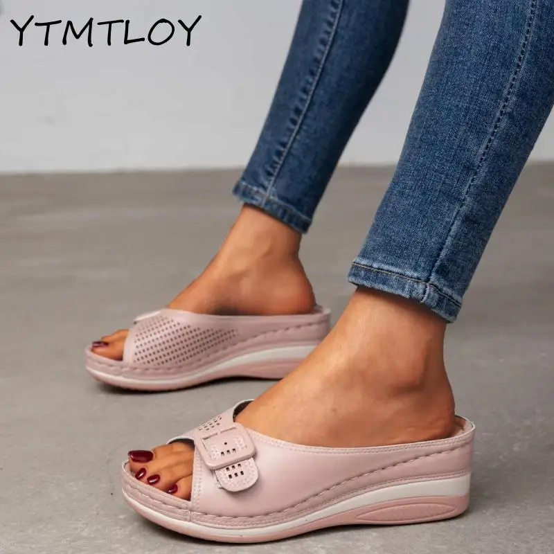 Thick-soled Casual Shoes Ladies 2021 New High-heeled Sandals Summer Slope-heeled Women's Large Size 35-43 | Обувь