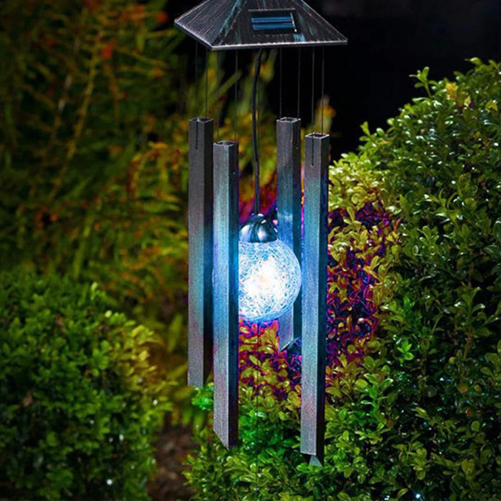 

Hanging Spinner Metal Tubes LED Colour Changing Lamp LED Solar Power Wind Chime Light Garden For Patio Yard Garde Outdoor