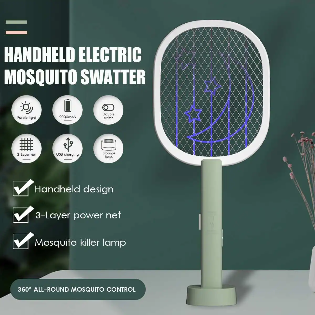 

2700V Электрическая мухобойка с UV светильник USB Перезаряжаемые светодиодный светильник летних укусов комаров Ловушка ракетки анти насекомые,...